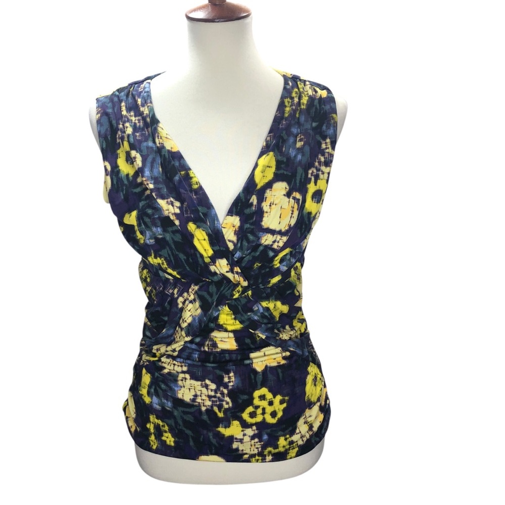 Classiques Entier Sz M Silk Blend Blouse Top Colorful Sleeveless Ruched Babydoll - Picture 4 of 10